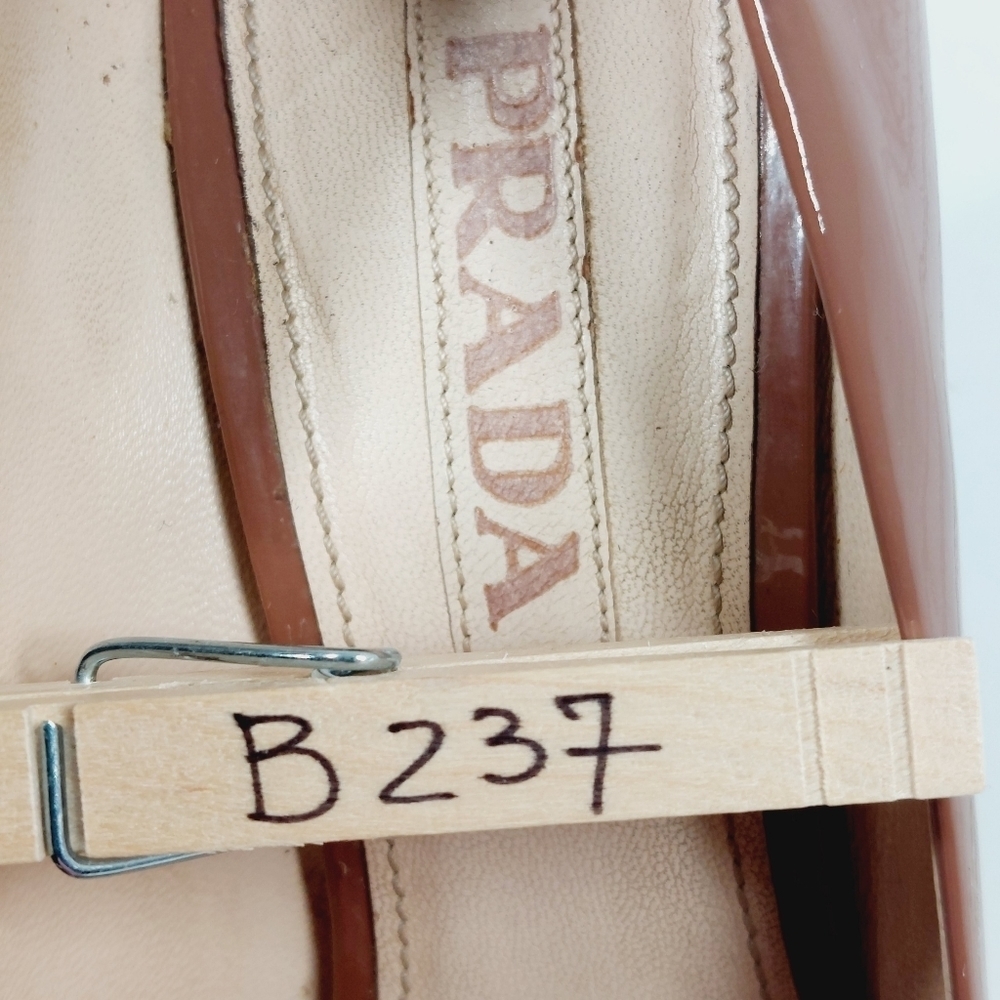 Prada Black Brown Patent Leather Square Toe Slip On Block Heel Pumps B237 - Picture 15 of 15